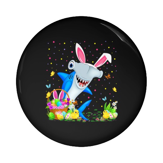 Shark Fish Easter Egg Hunting Hammerhead Shark Eas Pin Buttons