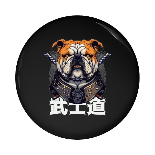 Japanese Samurai Bushido Bulldog Katana Pet Dog Pin Buttons