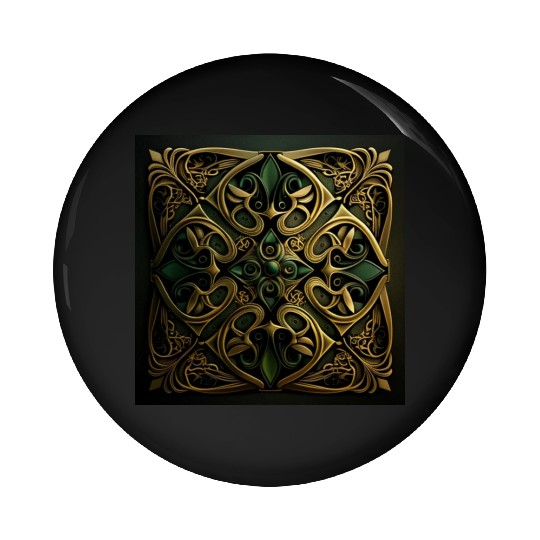 Green Bronze Ornamental Plaid Decoration Pattern Pin Buttons