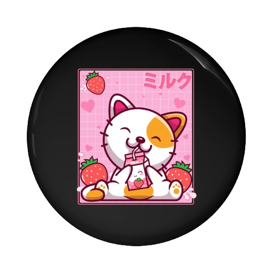 Kawaii Kitten Cute Cat Strawberry Milk Shake Pin Buttons