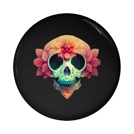 Floral Skull Candy Pin Buttons