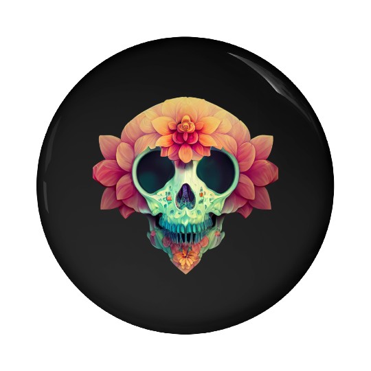 Floral Skull Candy Pin Buttons