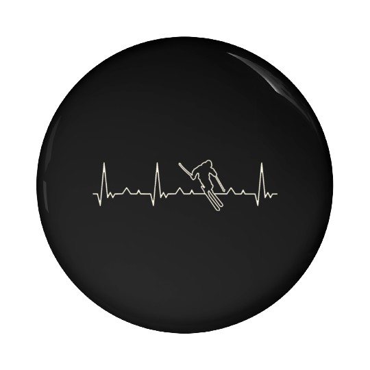 Skiing Downhill. Heart. Love. EKG. Pulse. Beat. Pin Buttons