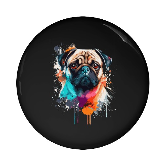 Watercolor Pug Colorful Pet Pugs Dog Lover Pin Buttons