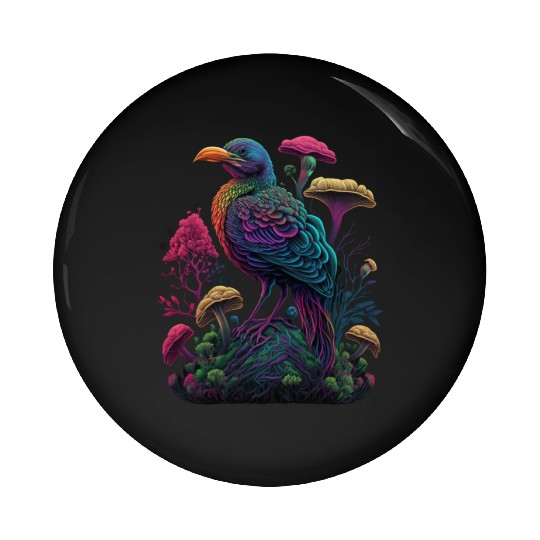 trippy patterns psychedelic Mushroom phoenix bird Pin Buttons