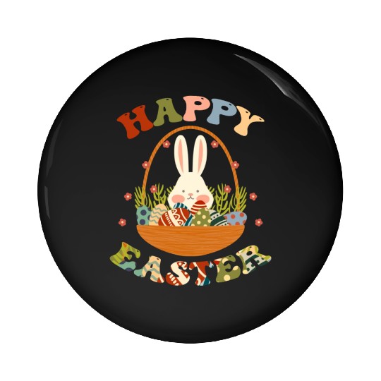 Funny Happy Easter Bunny Eggs Rabbit Basket. Pin Buttons