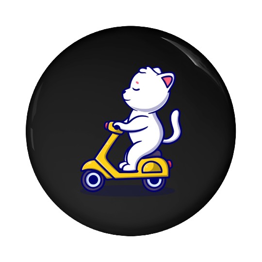 cute cat rid scooter cartoon icon illustration Pin Buttons