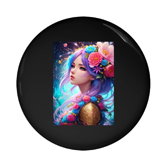 Spring Girl with a bouqet of flowers garland #11 Pin Buttons