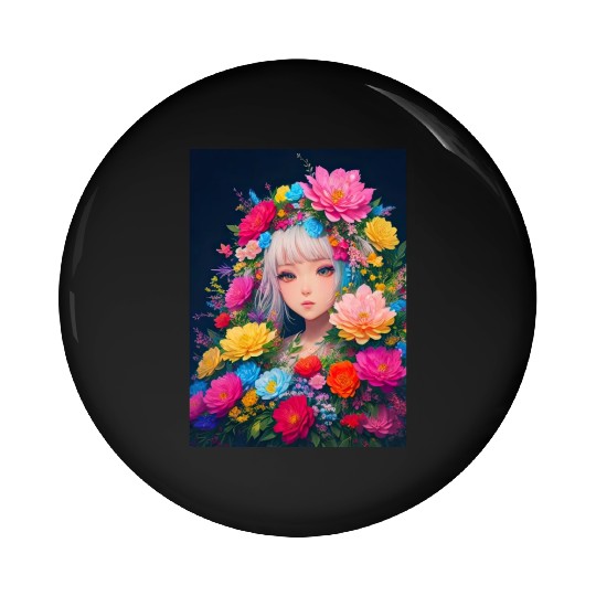 Spring Girl with a bouqet of flowers garland #16 Pin Buttons
