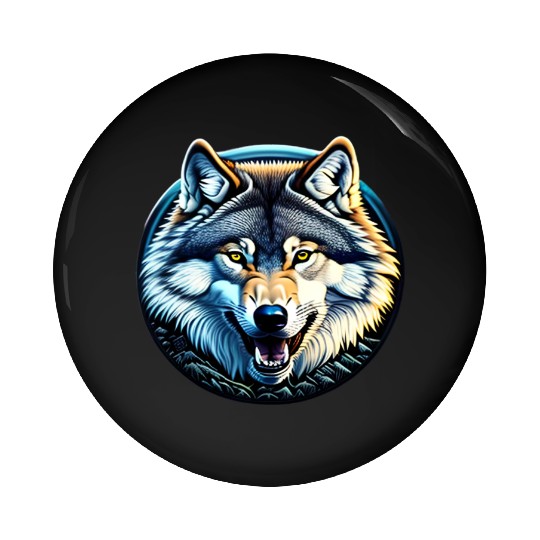 A fierce wolf howling at the moon Pin Buttons