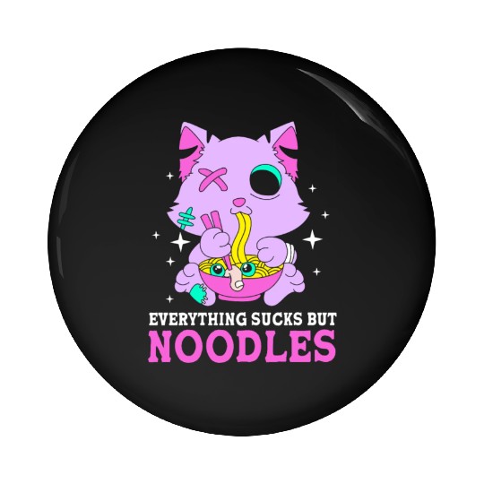 Pastel Goth Cat Ramen Everything Sucks But Noodles Pin Buttons