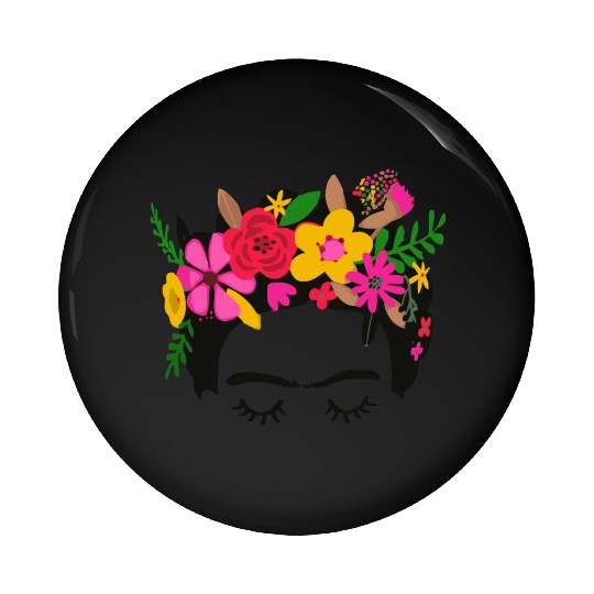 Frida Kahlo Illustration Floral Boho Style Mexican Pin Buttons