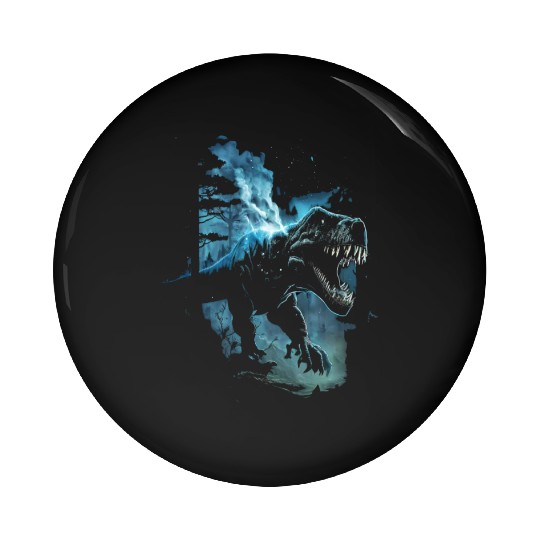 T-Rex running from a meteor storm Pin Buttons