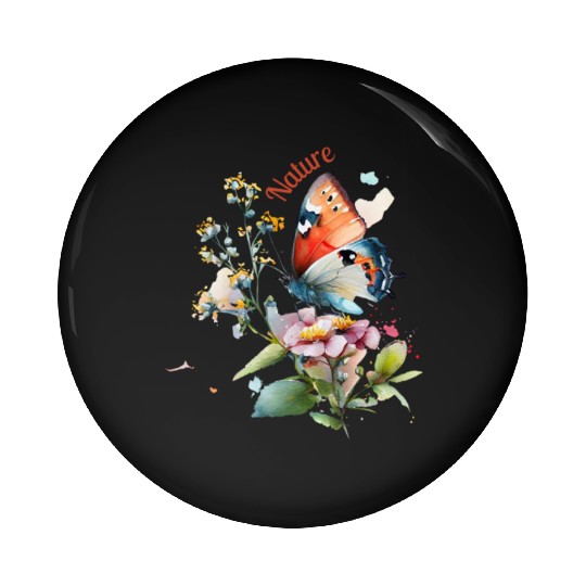 Nature and Butterflies - Watercolor Flowers Pin Buttons