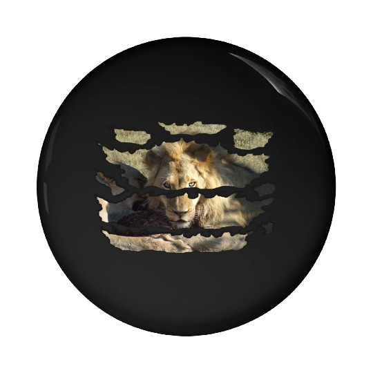 Ripped Wildlife Lion Stare Pin Buttons