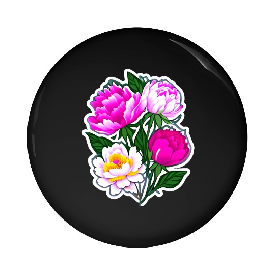Peony Flower Art Pin Buttons