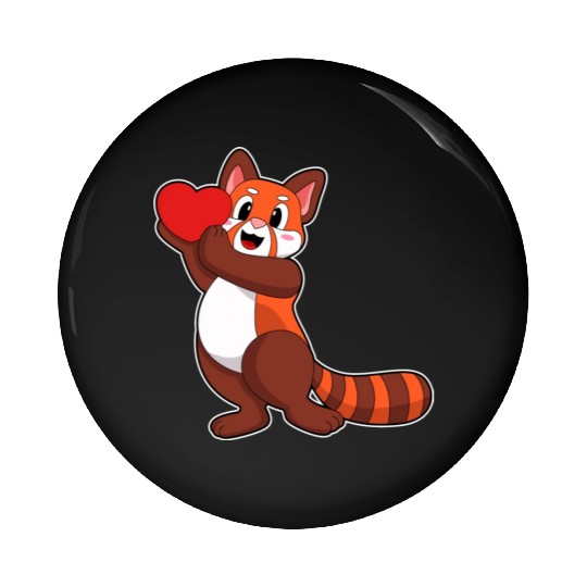 Red Panda At Love With Heart Pin Buttons