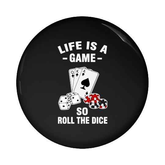 Lucky Casino Gambler Dice And Poker Cards Pin Buttons