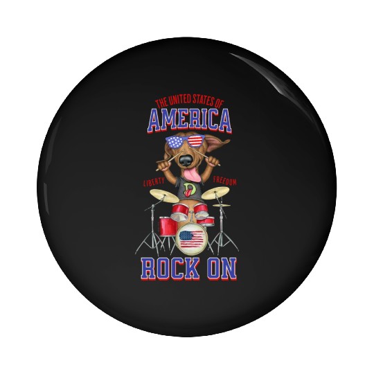 Rowdy the Dachshund Freedom Rocks USA Pin Buttons