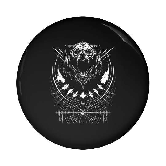 Grizzly bear Vegvisir runes compass Germanic Tribe Pin Buttons