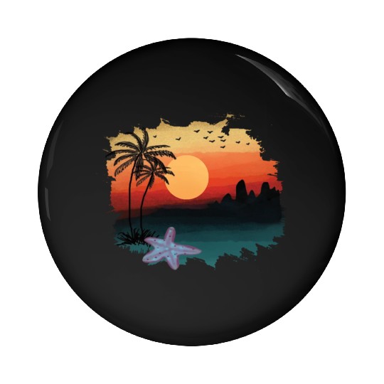 Beach Sunset Watercolor Design Sublimation Art 1 Pin Buttons