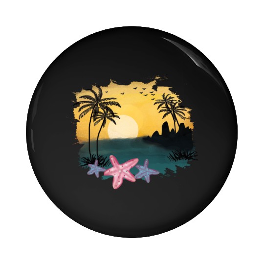 Beach Sunset Watercolor Design Sublimation Art 5 Pin Buttons