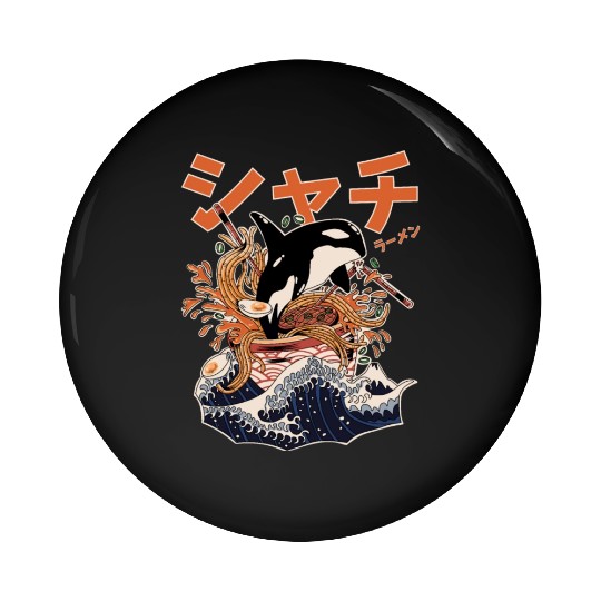 The Great Orca Killer Whale Ramen (Japanese Text) Pin Buttons