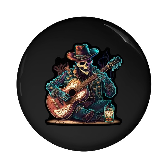 cowboy skeleton play guitar Pin Buttons