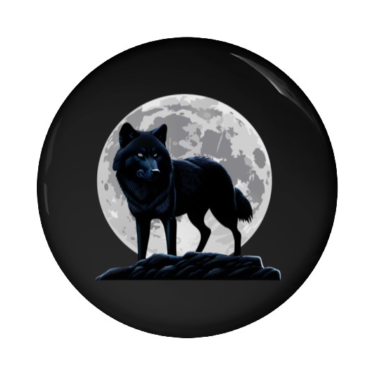 Wolf howling at the moon graphic Pin Buttons
