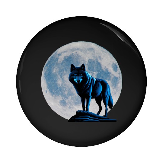 Wolf howling at the moon graphic Pin Buttons