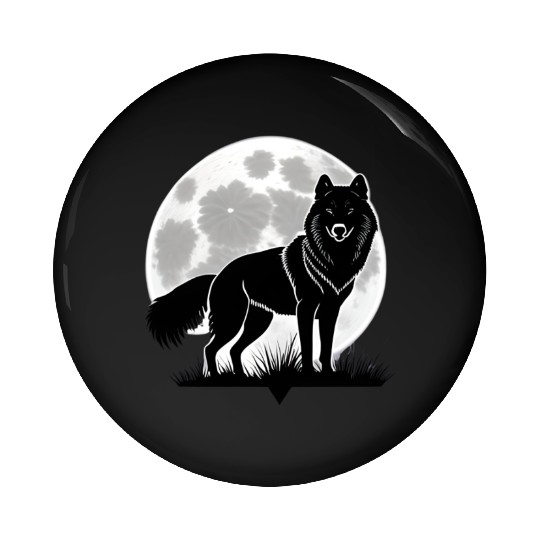 Wolf howling at the moon graphic Pin Buttons