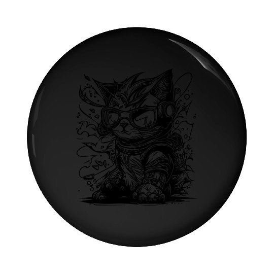 Little Cool Space Cat Splash Tattoo Style Pin Buttons