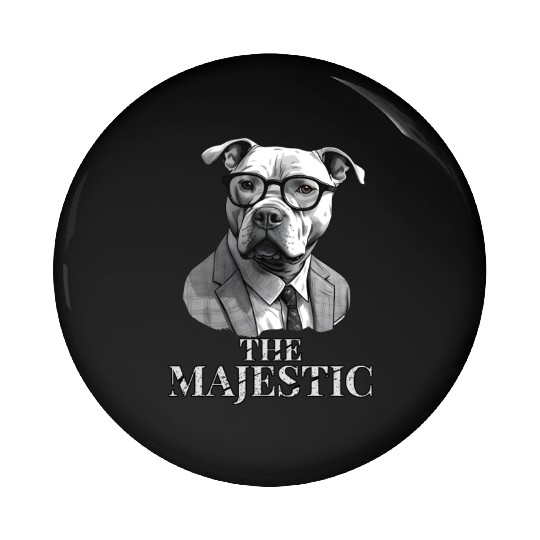Majestic Pitbull wearing suit and eyeglasses Pin Buttons
