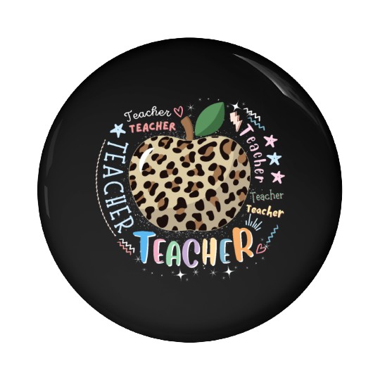 Teacher Typography Leopard Back to School Pin Buttons