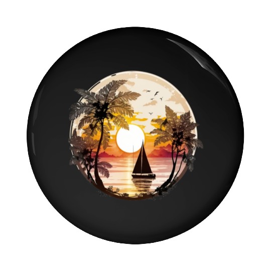 Beach Sunset Sailboat Palm Trees Ocean Vacation 5 Pin Buttons