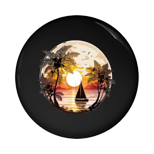 Beach Sunset Sailboat Palm Trees Ocean Vacation 5 Pin Buttons