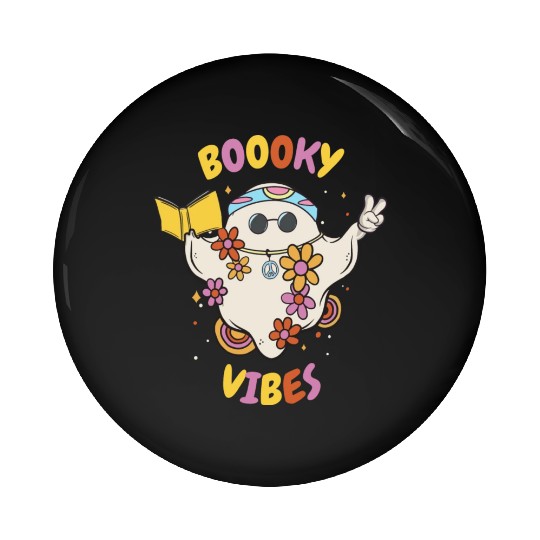 Reading Teacher Halloween Groovy Floral Ghost Pin Buttons
