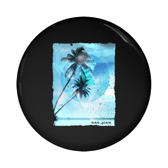 Artistic San Juan Puerto Rico Palm Tree Vacation Pin Buttons