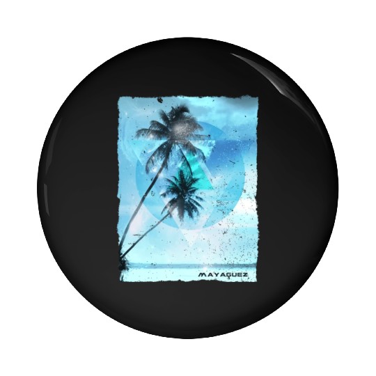 Artistic Mayaguez Puerto Rico Palm Tree Vacation Pin Buttons