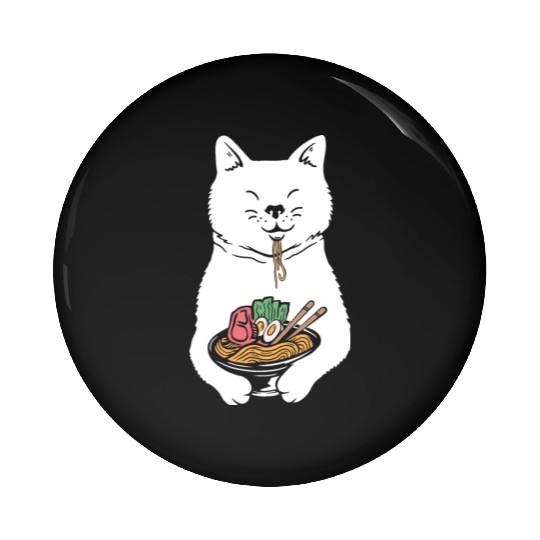 Cute Cat Eating Ramen Pin Buttons
