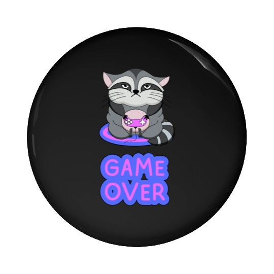 Game Over fat wicked raccoon playing on a console Pin Buttons