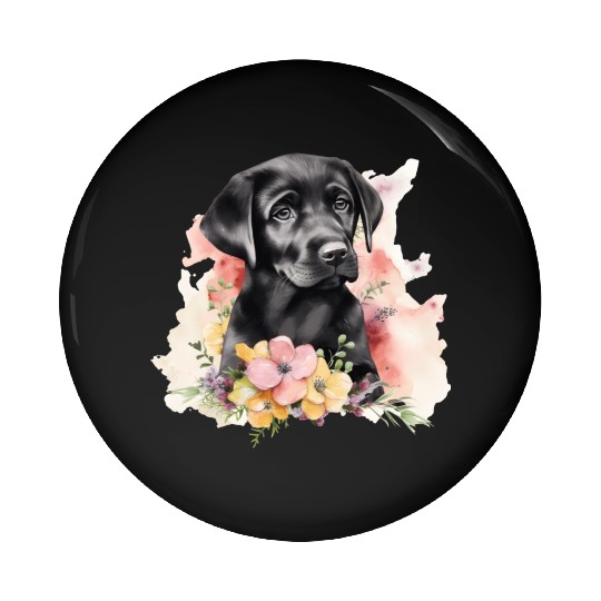 Black Lab Dog Watercolor Floral Pin Buttons
