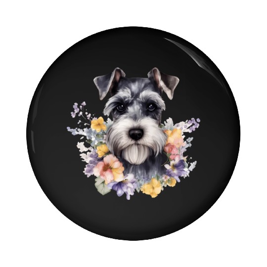 Schnauzer Dog Watercolor Floral Pin Buttons