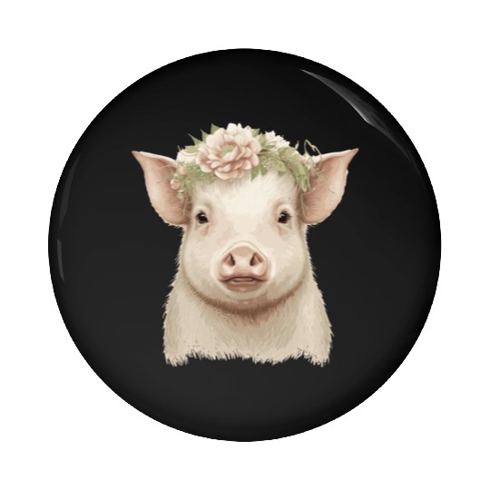 Piglet Flower Crown Pig Baby Floral Farm Animal Pe Pin Buttons