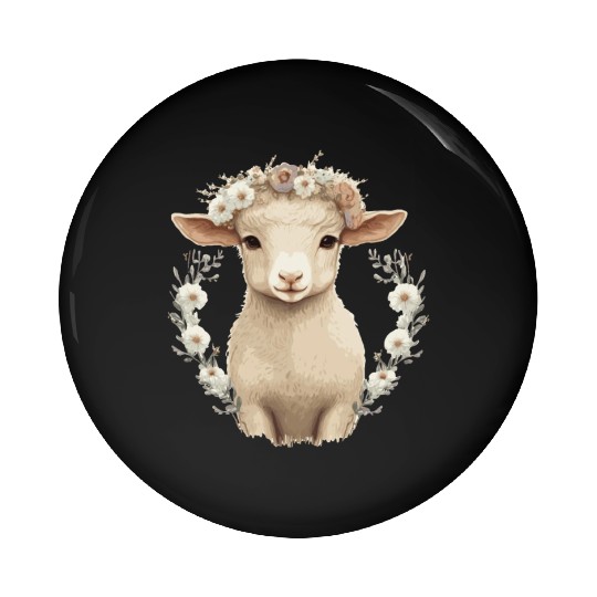Cute Lamb Flower Crown Sheep Baby Floral Farm Anim Pin Buttons