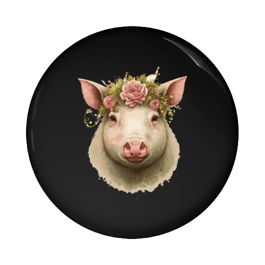 Flower Crown Pig Floral Farm Animal Pet Pigs Pin Buttons