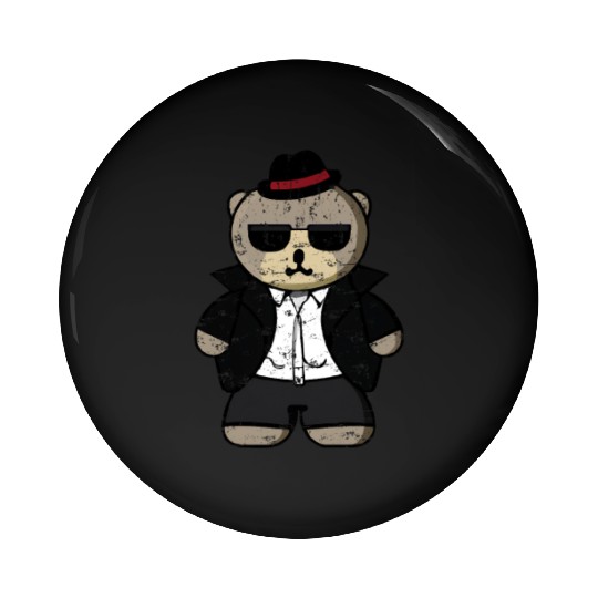 Kawaii Gangster Bear with Black Sunglasses Pin Buttons