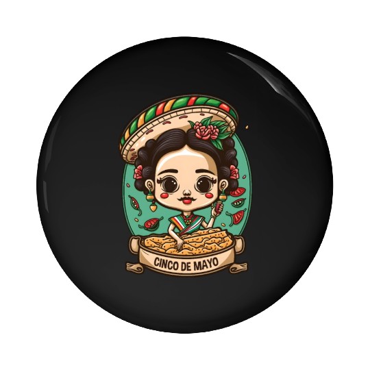 Frida Kahlo & Tacos Funny Cinco De Mayo Mexican Pin Buttons