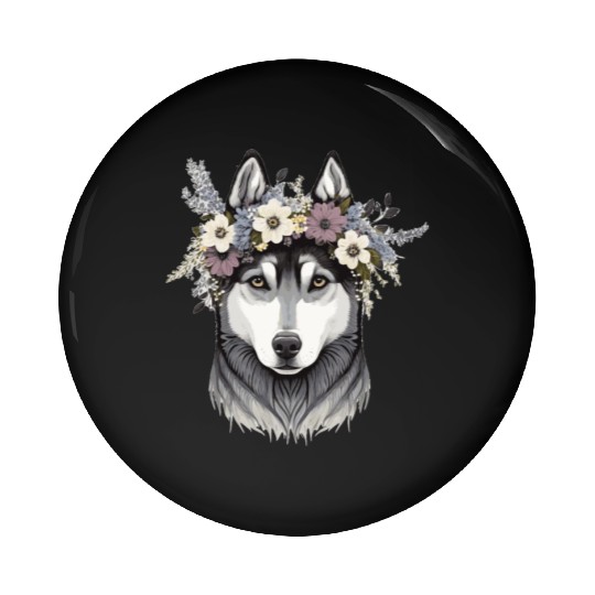 Cute Siberian Husky Flower Crown Pet Dog Floral Pu Pin Buttons