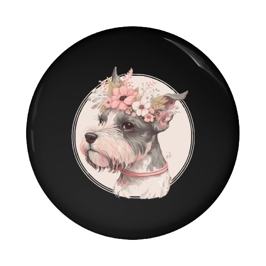 Cute Miniature Mini Schnauzer Flower Crown Pet Dog Pin Buttons